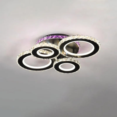Lustra LED cu telecomanda si cristal MEILI ZAFINA RGB 136W, 4 Cercuri, lumina Rece/Calda/Neutra, Dimabila, Negru