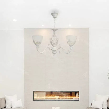 Lustra VINTAGE, tip Pendul cu brate, COTTAGE, Circulara, 3xE27, Sticla si Metal, Alb