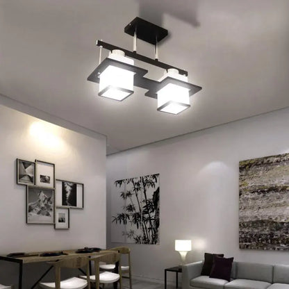 Lustra Clasica Aramis cu Lemn Abajur Patrat 2X E27 Alb Negru