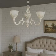 Lustra VINTAGE, tip Pendul cu brate, COTTAGE, Circulara, 3xE27, Sticla si Metal, Alb