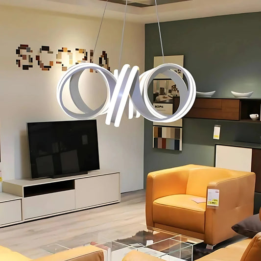 Lustra LED suspendata cu telecomanda INFINITY TWIST 180W, Ondulata, lumina Rece/Calda/Neutra, Dimabila, Alb, Inaltime Reglabila