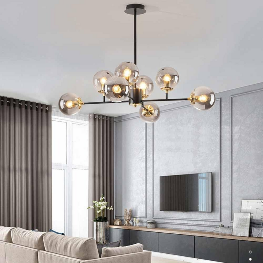 Lustra Jermija cu Abajur, 8x E27,  Auriu Negru