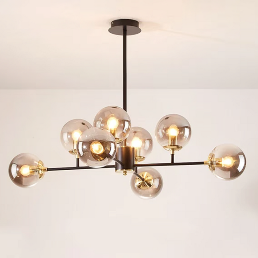 Lustra Jermija cu Abajur, 8x E27,  Auriu Negru