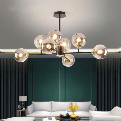 Lustra Jermija cu Abajur, 8x E27,  Auriu Negru