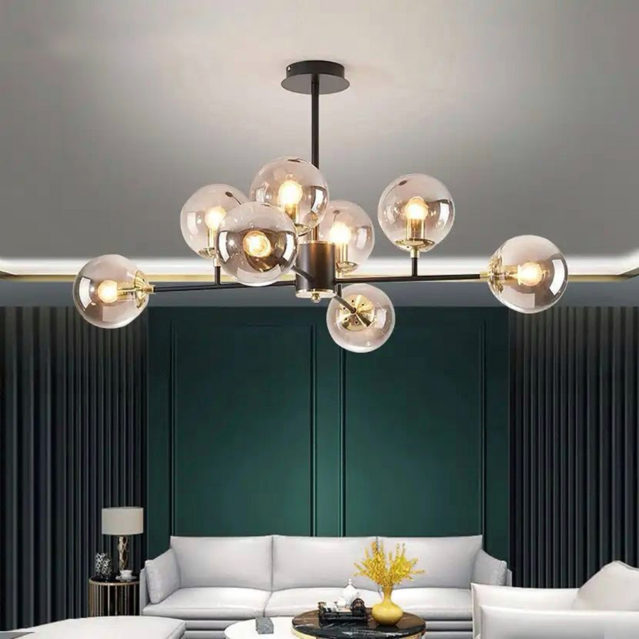 Lustra Jermija cu Abajur, 8x E27,  Auriu Negru