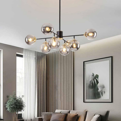 Lustra Jermija cu Abajur, 8x E27,  Auriu Negru