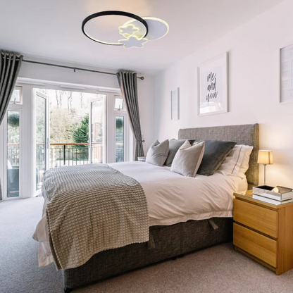 Lustra LED cu telecomanda SANDRINA 106W, Stea, lumina Rece/Calda/Neutra, Dimabila, Negru Alb