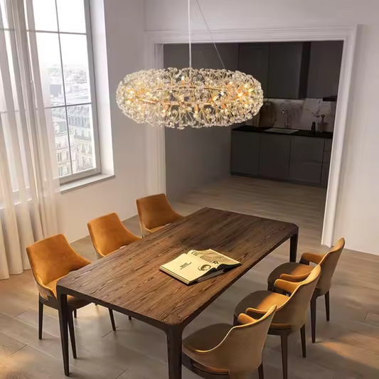 Candelabru Cristal MINUET 12x G9, Diametru 60cm, Auriu Lucios, Inaltime Reglabila