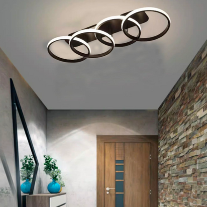 Lustra LED ELIO 24W, 4 Cercuri, Liniara, lumina Rece/Calda/Neutra, Negru