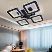 Lustra LED cu telecomanda si cristal LEILA RGB 69W, 4 Patrate, lumina Rece/Calda/Neutra, Dimabila, Negru