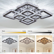 Lustra LED cu telecomanda si cristal QUADRIA SUPREMO RGB 198W, 8 Patrate, lumina Rece/Calda/Neutra, Dimabila, Crom Lucios