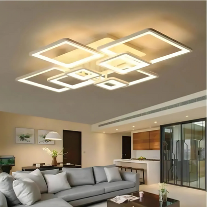 Lustra LED cu telecomanda ELLA 203W, 8 Patrate, lumina Rece/Calda/Neutra, Dimabila, Alb