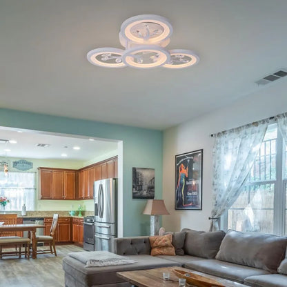 Lustra LED cu telecomanda si cristal DAISY 49W, 4 Elemente, lumina Rece/Calda/Neutra, Dimabila, Alb