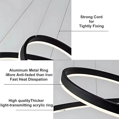 Lustra LED suspendata cu telecomanda CASIANA 40W, 2 Cercuri, lumina Rece/Calda/Neutra, Dimabila, Negru, Inaltime Reglabila