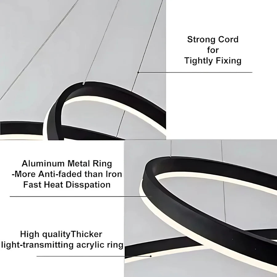 Lustra LED suspendata cu telecomanda CASIANA 40W, 2 Cercuri, lumina Rece/Calda/Neutra, Dimabila, Negru, Inaltime Reglabila