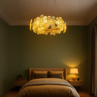 Candelabru Cristal Cadenza Allegro, 10x E14, Diametru 48cm, Inaltime reglabila, Auriu