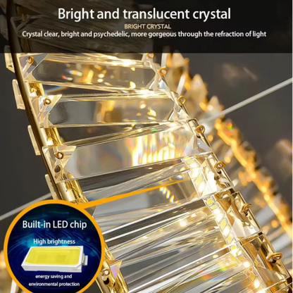 Lustra LED cu telecomanda si cristal LUIGI, 35W, lumina Rece/Calda/Neutra, Dimabila, Auriu