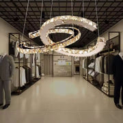 Lustra LED suspendata cu telecomanda si cristal PRISM ANTEA 40W, 2 Cercuri, lumina Rece/Calda/Neutra, Dimabila, Crom Lucios, Inaltime Reglabila