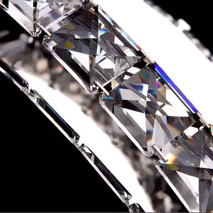 Lustra LED suspendata cu telecomanda si cristal PRISM ANTEA 40W, 2 Cercuri, lumina Rece/Calda/Neutra, Dimabila, Crom Lucios, Inaltime Reglabila