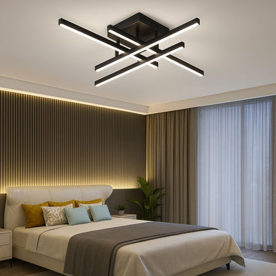 Lustra LED cu Telecomanda LINEX, 43W, 4 Elemente, Liniara, lumina Rece/Calda/Neutra, Dimabila, Negru