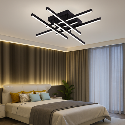 Lustra LED cu Telecomanda LINEX, 81W, 6 Elemente, Liniara, lumina Rece/Calda/Neutra, Dimabila, Negru