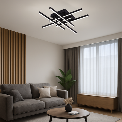 Lustra LED cu Telecomanda LINEX, 81W, 6 Elemente, Liniara, lumina Rece/Calda/Neutra, Dimabila, Negru