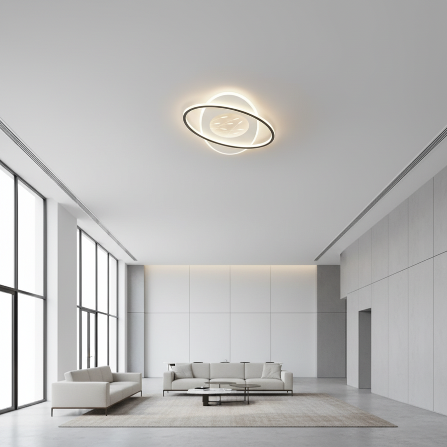 Lustra LED cu telecomanda VOLTA 96W, Ovala, lumina Rece/Calda/Neutra, Dimabila, Negru
