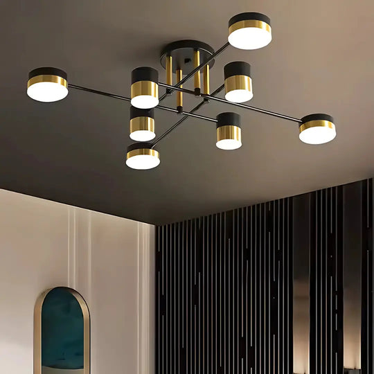 Lustra LED cu Telecomanda MARIO, 32W, 8 Elemente, Lumina Rece/Calda/Neutra, Dimabila, Negru/Auriu Lustre LED cu Telecomanda Default Title Alessandro Design