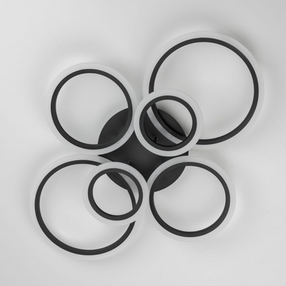 Lustra LED cu telecomanda BETTY 82W, 6 Cercuri, lumina Rece/Calda/Neutra, Dimabila, Negru