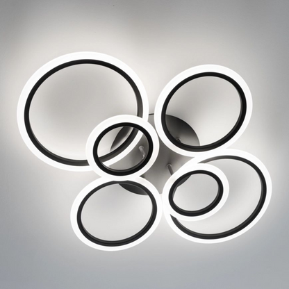 Lustra LED cu telecomanda BETTY 82W, 6 Cercuri, lumina Rece/Calda/Neutra, Dimabila, Negru