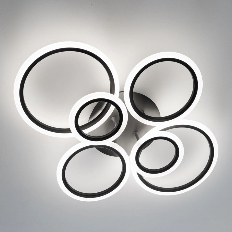 Lustra LED cu telecomanda BETTY 82W, 6 Cercuri, lumina Rece/Calda/Neutra, Dimabila, Negru