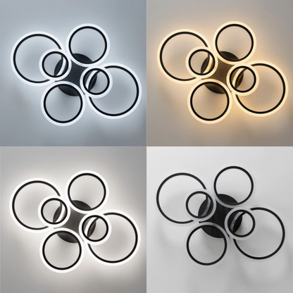 Lustra LED cu telecomanda BETTY 82W, 6 Cercuri, lumina Rece/Calda/Neutra, Dimabila, Negru