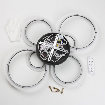 Lustra LED cu telecomanda BETTY 82W, 6 Cercuri, lumina Rece/Calda/Neutra, Dimabila, Negru