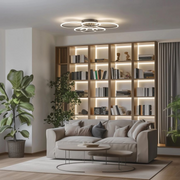 Lustra LED cu telecomanda BETTY 82W, 6 Cercuri, lumina Rece/Calda/Neutra, Dimabila, Negru