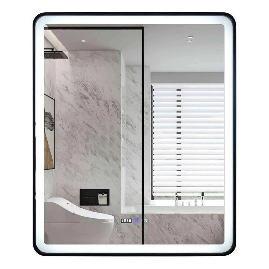 Oglinda LED Rectangulara 70x90cm EDGE Touch Sistem Dezaburire, Rama Neagra