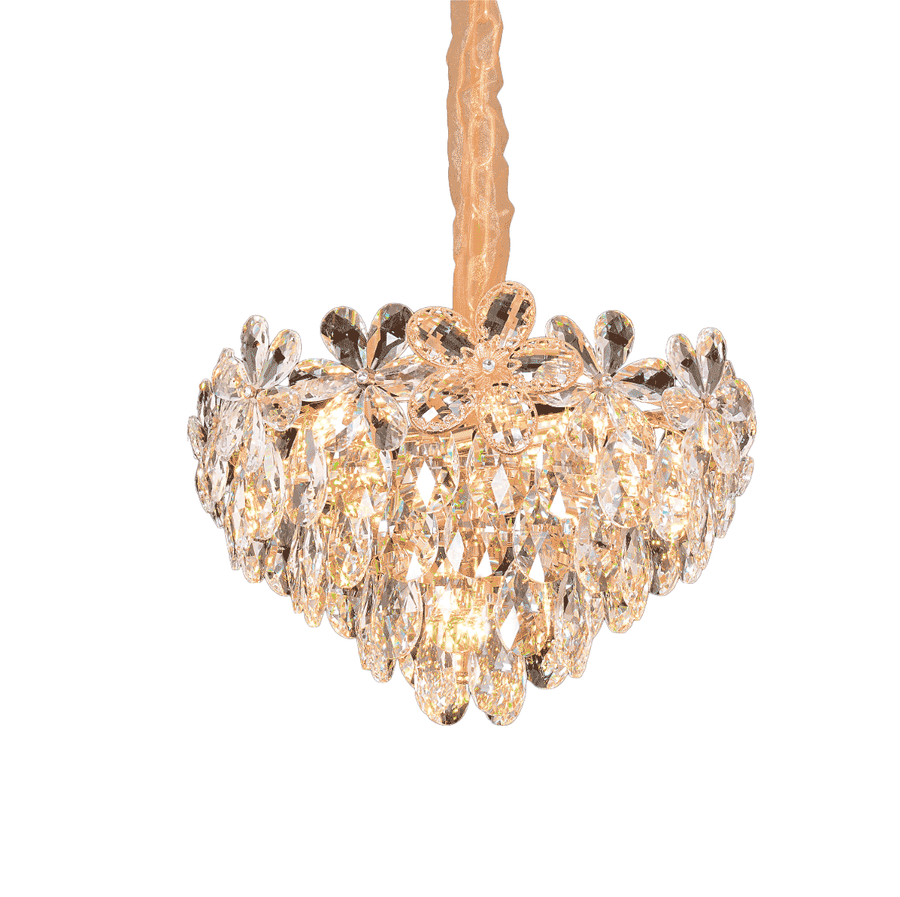 Candelabru Cristal, Eleganza 7xE14, Diametru 40cm, Auriu Lucios, Inaltime Reglabila, Metal si Cristal