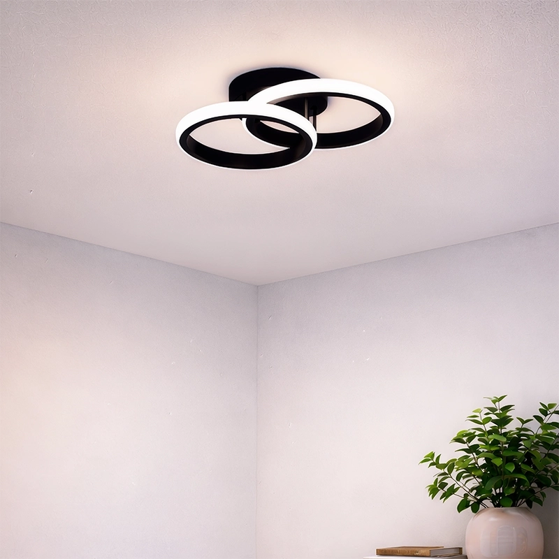 Lustra LED VERTEX CIRCULA 21W, 2 Cercuri, Rame Metalice, lLumina Rece/Calda/Neutra 3000K/4000K/6000K, Negru, Metal