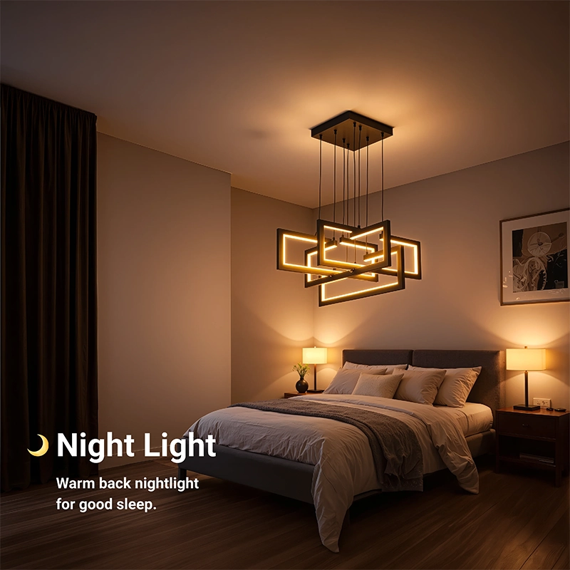 Lustra LED cu telecomanda ,Suspendata 96W, 4 Elemente, lumina Rece/Calda/Neutra, Dimabila, Inaltime Reglabila, Negru