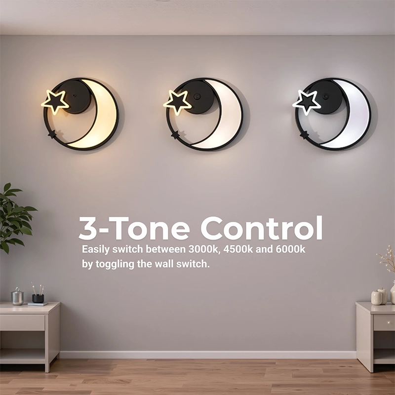 Lustra LED cu telecomanda ALYONA 44W, Luna si Stea, lumina Rece/Calda/Neutra, Dimabila, Negru