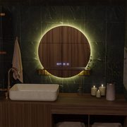 Oglinda LED Touch Alfred Sistem Dezaburire, Ceas si Temperatura 60x60 cm Cu Suport Integrat