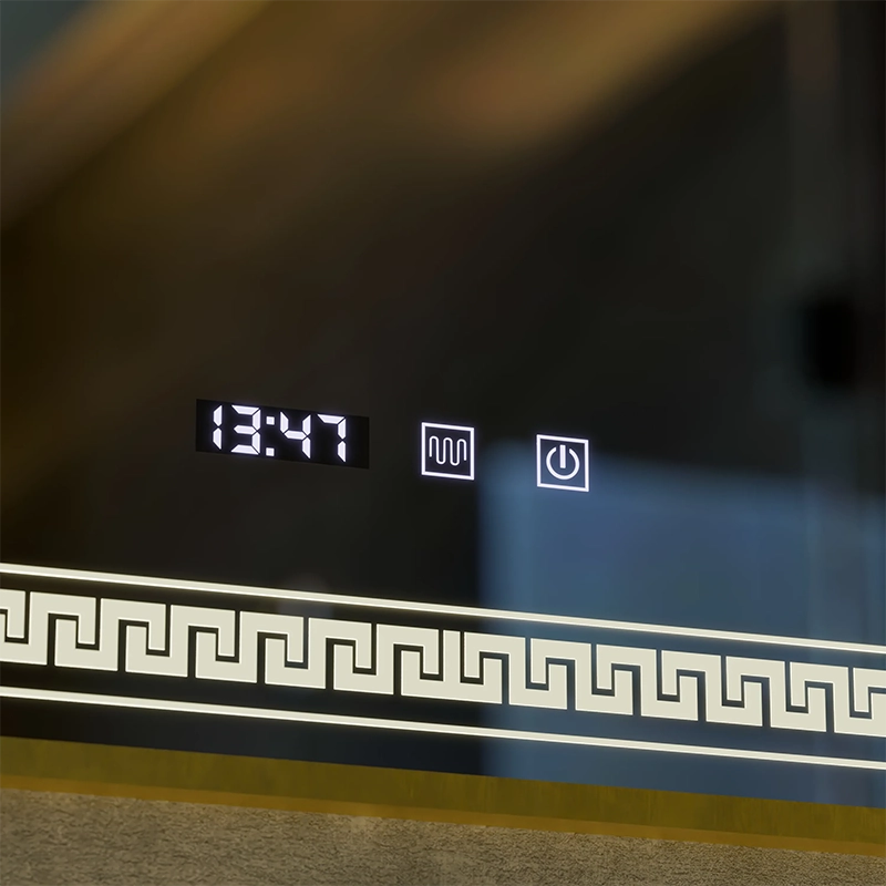 Oglinda LED Touch Bruno Sistem Dezaburire, Ceas si Temperatura 60x80 cm Rama Auriu Brushed, S84/60X80