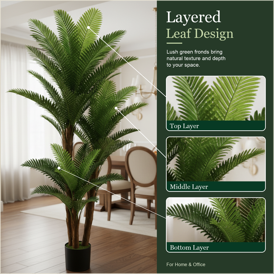 Planta Artificială Copac Tip Palmier, 3 Brate, 190 cm, Verde, cu Ghiveci