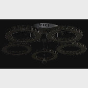 Lustra LED cu telecomanda si cristal ALANUBIS 61W, 5 Cercuri, lumina Rece/Calda/Neutra, Dimabila, Crom Lucios