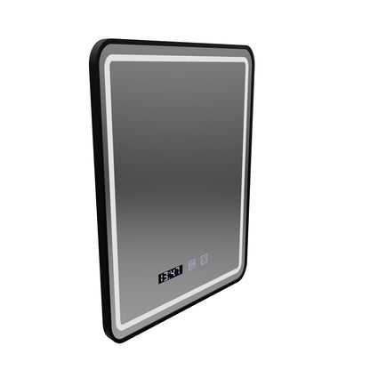 Oglinda LED Touch LUCIDA Sistem Dezaburire, Ceas si Temperatura 50x70 cm Rama Negru Brushed