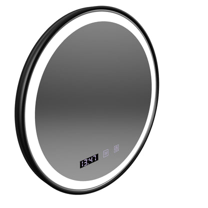 Oglinda LED Touch NOVARA Sistem Dezaburire, Ceas si Temperatura 80 cm Rama Negru Brushed