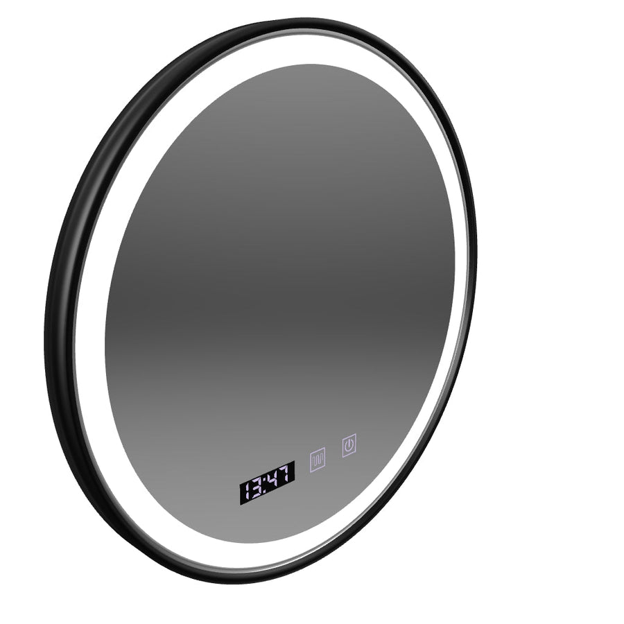 Oglinda LED Touch NOVARA Sistem Dezaburire, Ceas si Temperatura 80 cm Rama Negru Brushed