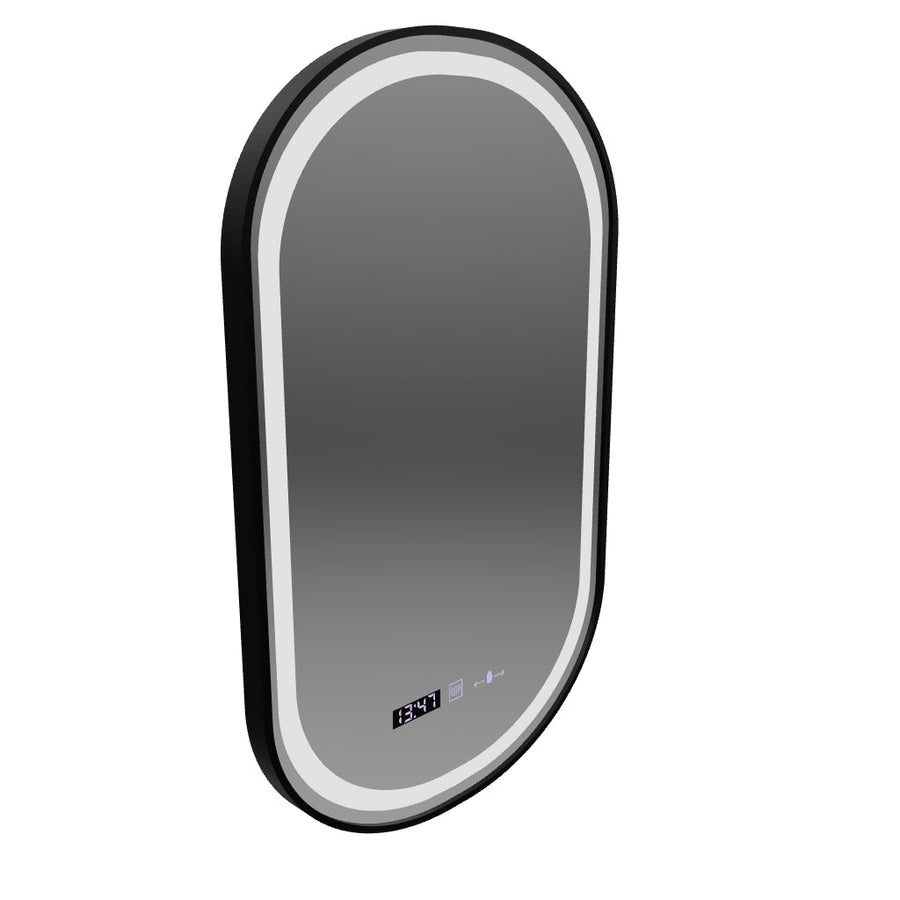 Oglinda LED Senzor Helmut Sistem Dezaburire, Ceas si Temperatura 50x80 cm Rama Negru Brushed Marcello Funghi