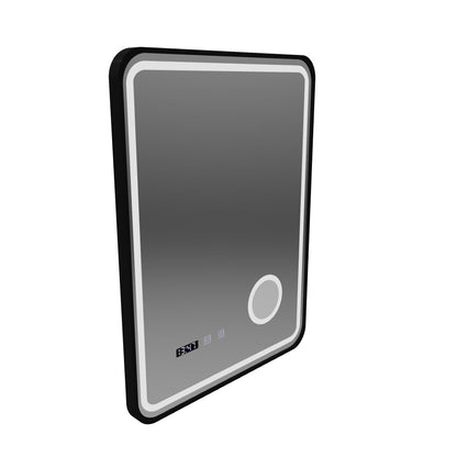 Oglinda LED Touch Ulrich Sistem Dezaburire, Ceas si Temperatura 60x80 cm Rama Negru Brushed Lupa Cosmetica