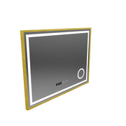 Oglinda LED Touch CLARUS Sistem Dezaburire, Ceas si Temperatura 80x60 cm Rama Auriu Brushed Lupa Cosmetica