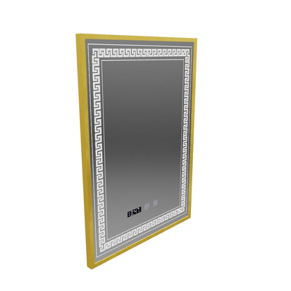 Oglinda LED Touch Bruno Sistem Dezaburire, Ceas si Temperatura 60x80 cm Rama Auriu Brushed, S84/60X80